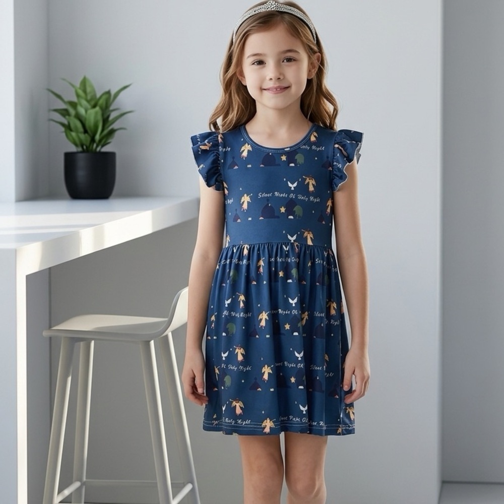 GUC Toddler Girls Blue Holiday Twirl Dress “Silent Night” Christmas- Size 2T